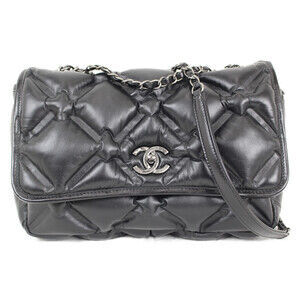 CHANEL Bubble Quilt Chain Bag Black Matelasse Coco Mark